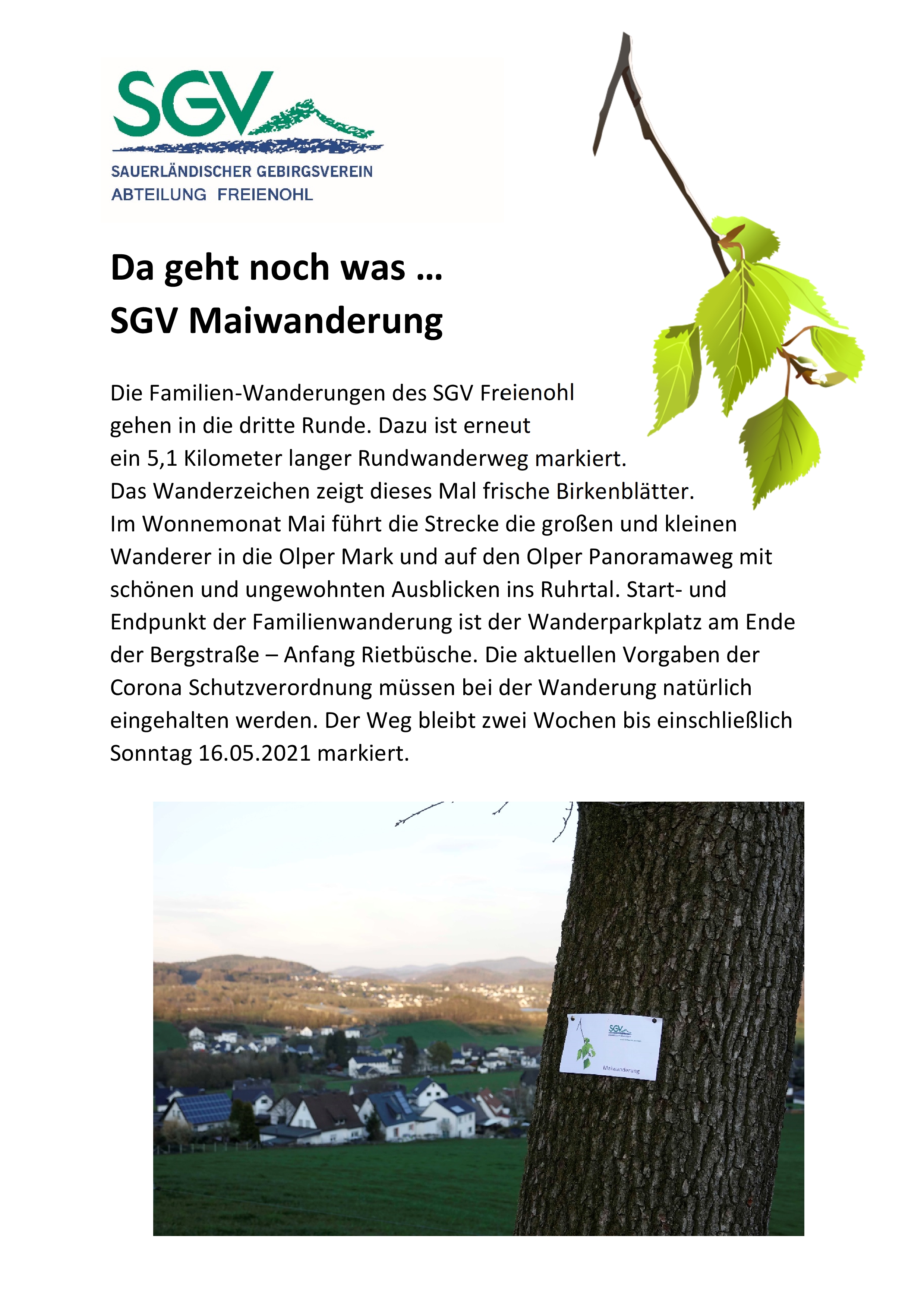 20210430 SGV Maiwanderung 2021 Text und Bild