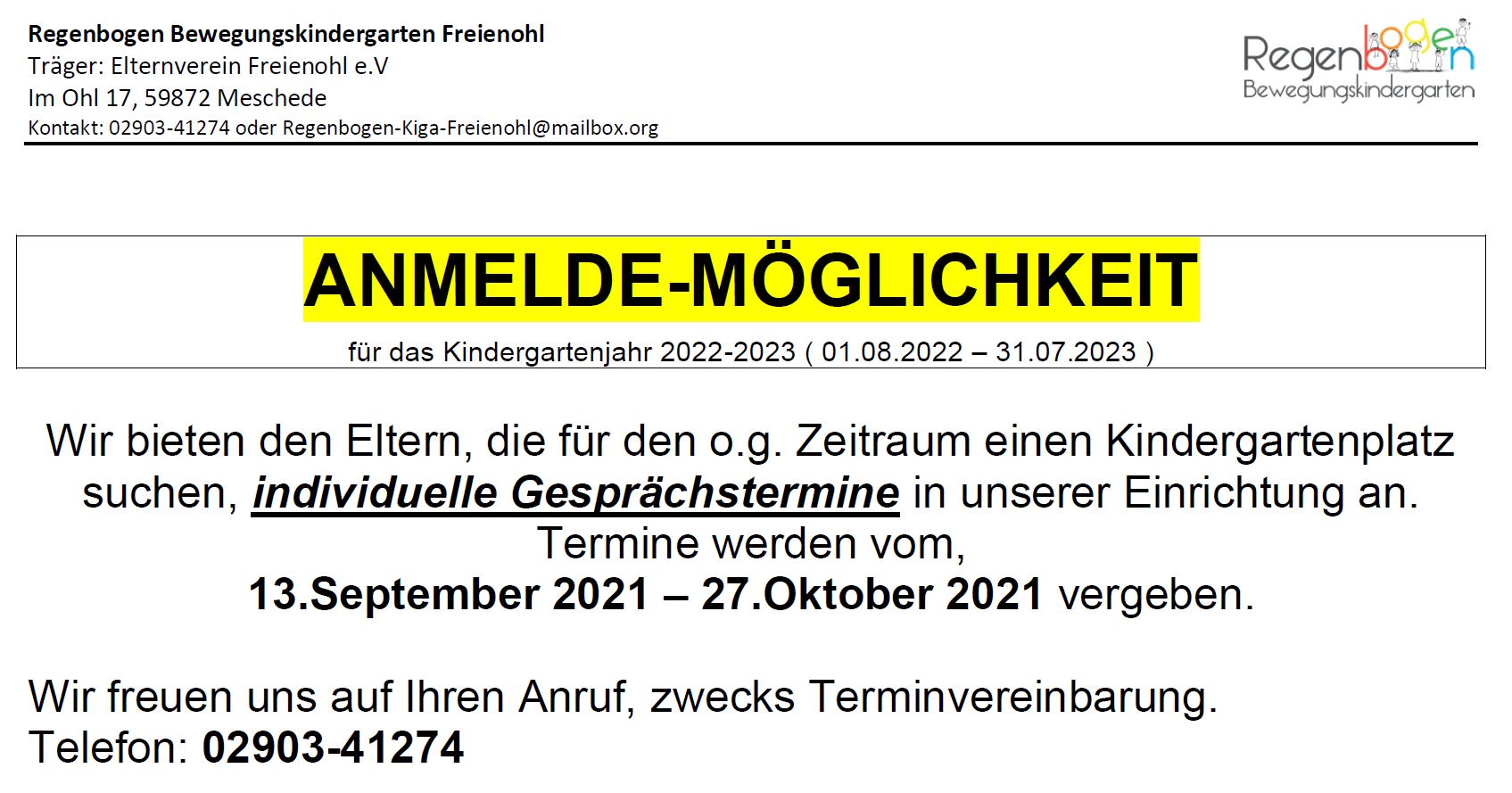 20210901 Anmeldemoeglichkeit Regenbogen KiGa