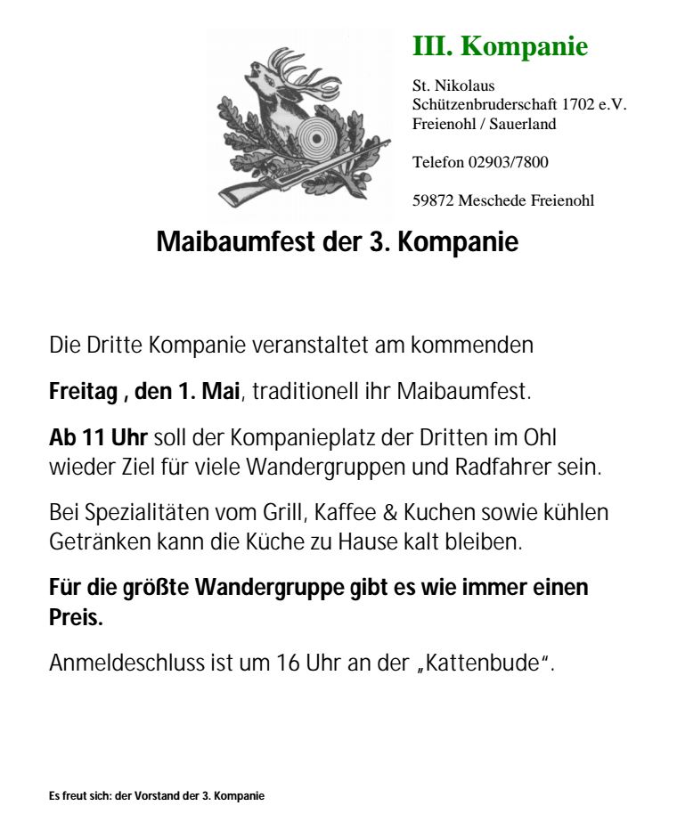 Maibaumfest 2015 3. Kompanie Freienohl